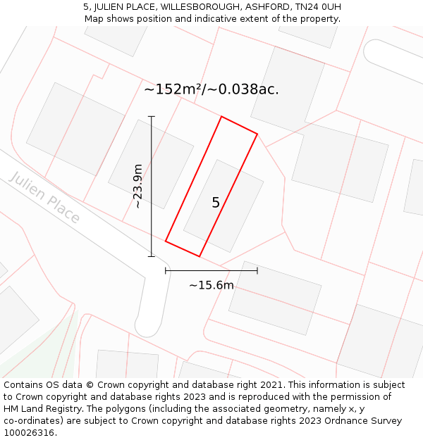 5, JULIEN PLACE, WILLESBOROUGH, ASHFORD, TN24 0UH: Plot and title map