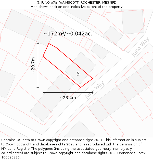 5, JUNO WAY, WAINSCOTT, ROCHESTER, ME3 8FD: Plot and title map