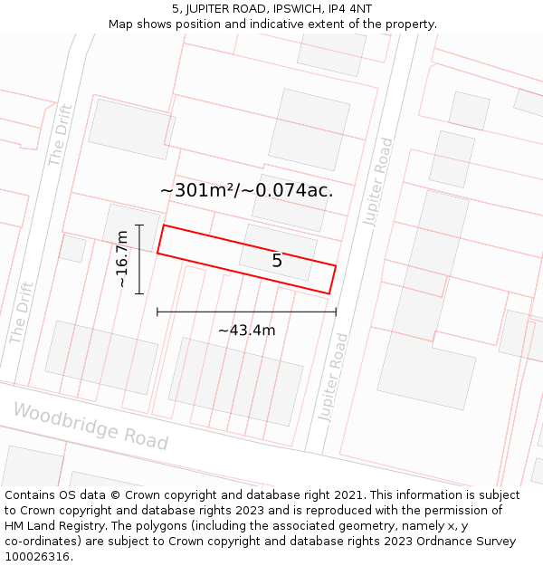 5, JUPITER ROAD, IPSWICH, IP4 4NT: Plot and title map