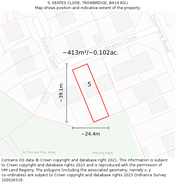 5, KEATES CLOSE, TROWBRIDGE, BA14 8SU: Plot and title map
