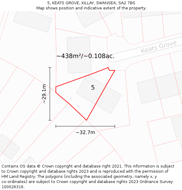 5, KEATS GROVE, KILLAY, SWANSEA, SA2 7BS: Plot and title map