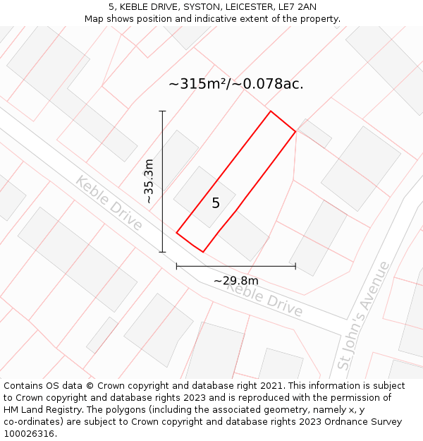5, KEBLE DRIVE, SYSTON, LEICESTER, LE7 2AN: Plot and title map
