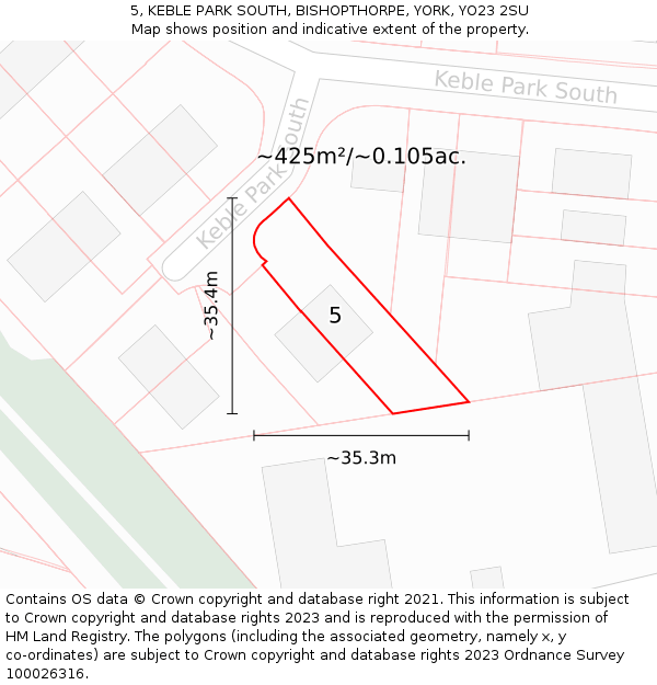 5, KEBLE PARK SOUTH, BISHOPTHORPE, YORK, YO23 2SU: Plot and title map