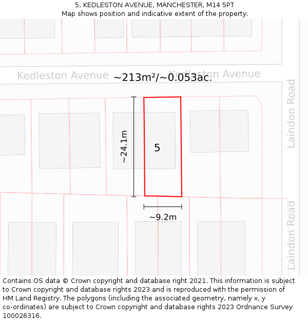 5, KEDLESTON AVENUE, MANCHESTER, M14 5PT: Plot and title map