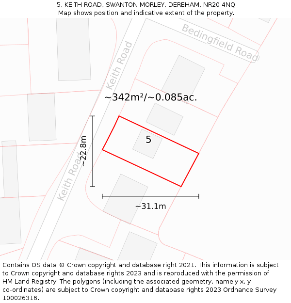 5, KEITH ROAD, SWANTON MORLEY, DEREHAM, NR20 4NQ: Plot and title map