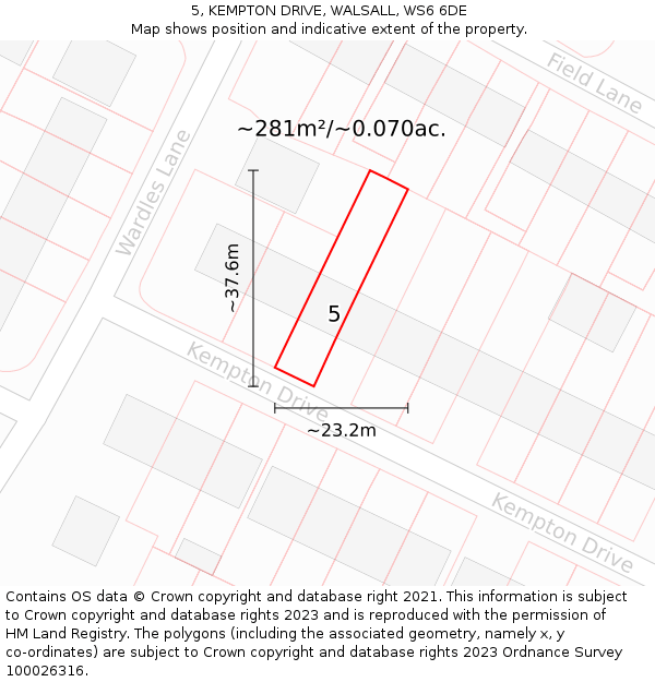 5, KEMPTON DRIVE, WALSALL, WS6 6DE: Plot and title map