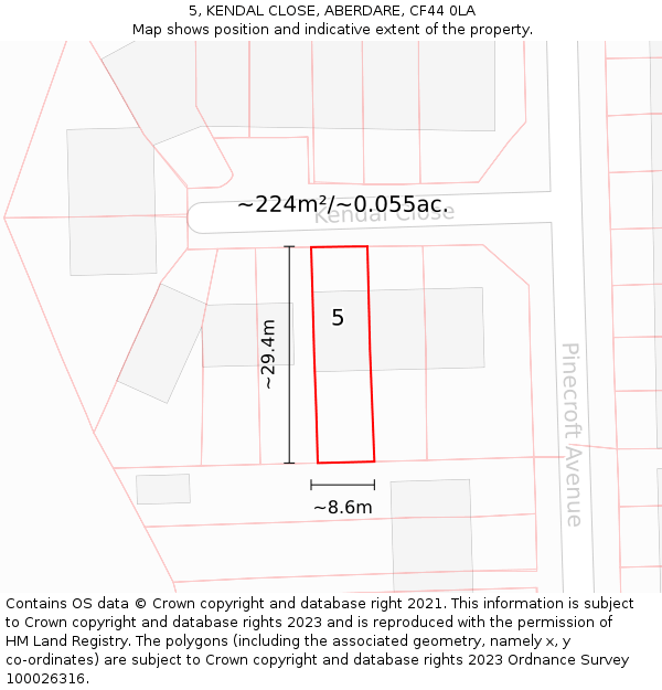 5, KENDAL CLOSE, ABERDARE, CF44 0LA: Plot and title map