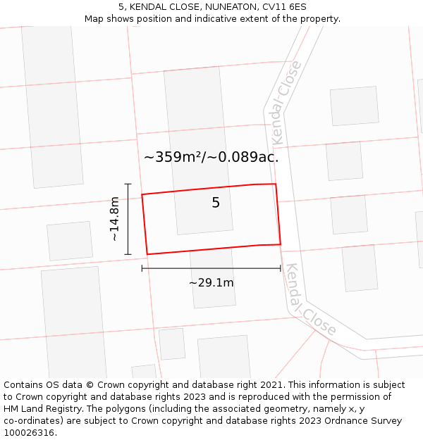 5, KENDAL CLOSE, NUNEATON, CV11 6ES: Plot and title map