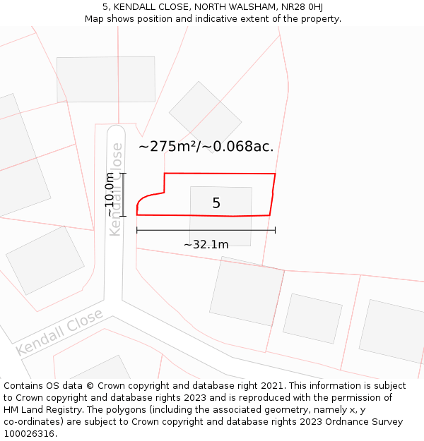 5, KENDALL CLOSE, NORTH WALSHAM, NR28 0HJ: Plot and title map
