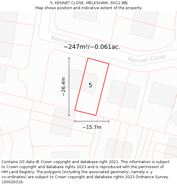 5, KENNET CLOSE, MELKSHAM, SN12 8BJ: Plot and title map
