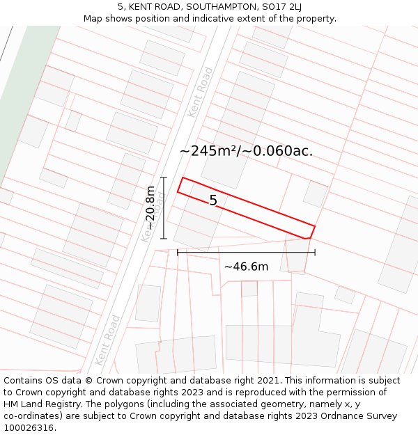 5, KENT ROAD, SOUTHAMPTON, SO17 2LJ: Plot and title map