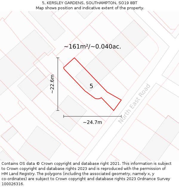 5, KERSLEY GARDENS, SOUTHAMPTON, SO19 8BT: Plot and title map