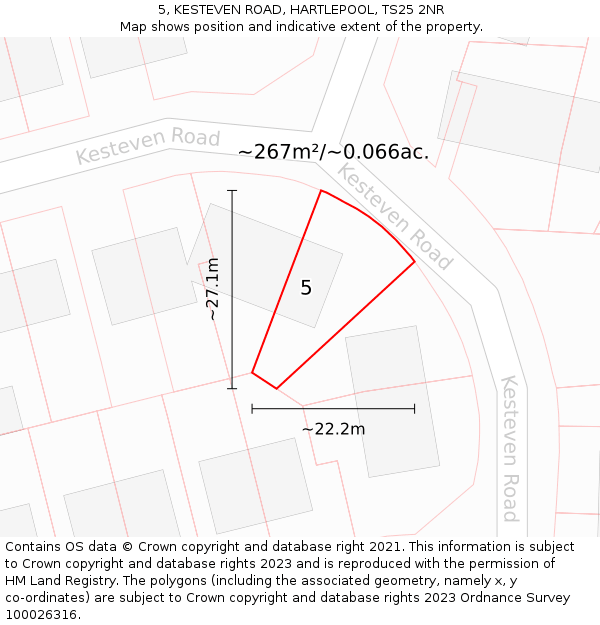 5, KESTEVEN ROAD, HARTLEPOOL, TS25 2NR: Plot and title map