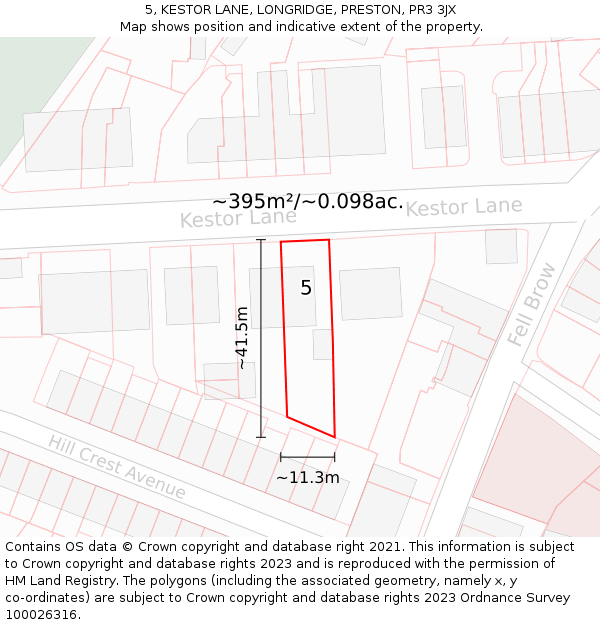 5, KESTOR LANE, LONGRIDGE, PRESTON, PR3 3JX: Plot and title map