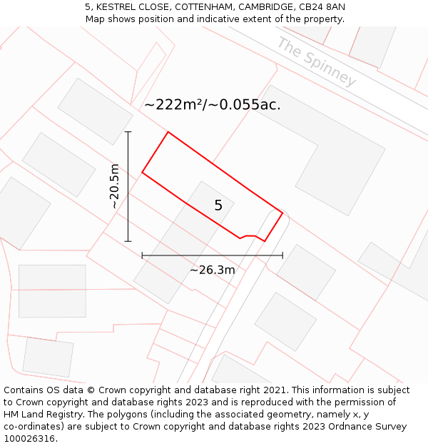 5, KESTREL CLOSE, COTTENHAM, CAMBRIDGE, CB24 8AN: Plot and title map
