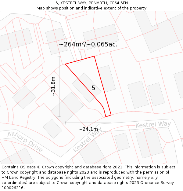 5, KESTREL WAY, PENARTH, CF64 5FN: Plot and title map