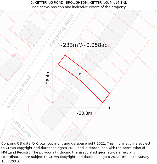 5, KETTERING ROAD, BROUGHTON, KETTERING, NN14 1NL: Plot and title map