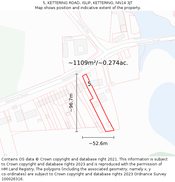 5, KETTERING ROAD, ISLIP, KETTERING, NN14 3JT: Plot and title map