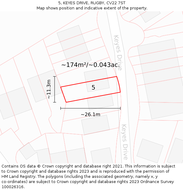 5, KEYES DRIVE, RUGBY, CV22 7ST: Plot and title map