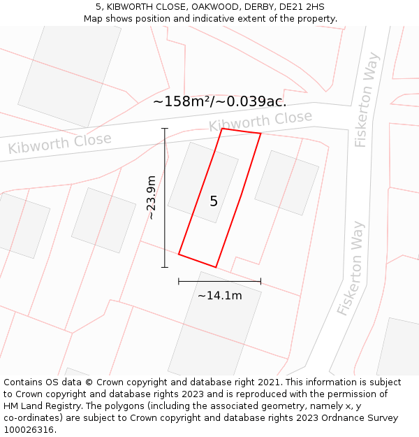 5, KIBWORTH CLOSE, OAKWOOD, DERBY, DE21 2HS: Plot and title map