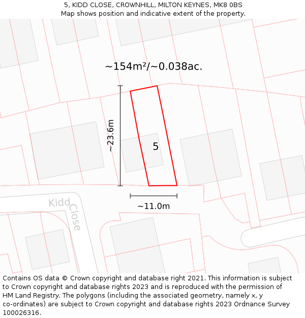 5, KIDD CLOSE, CROWNHILL, MILTON KEYNES, MK8 0BS: Plot and title map