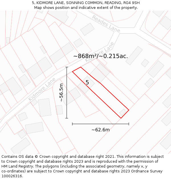 5, KIDMORE LANE, SONNING COMMON, READING, RG4 9SH: Plot and title map