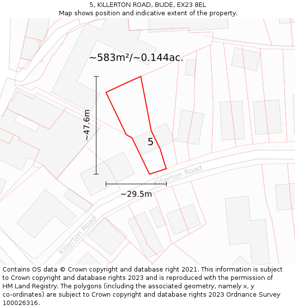 5, KILLERTON ROAD, BUDE, EX23 8EL: Plot and title map