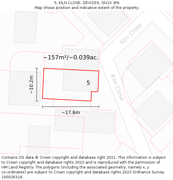 5, KILN CLOSE, DEVIZES, SN10 3FA: Plot and title map