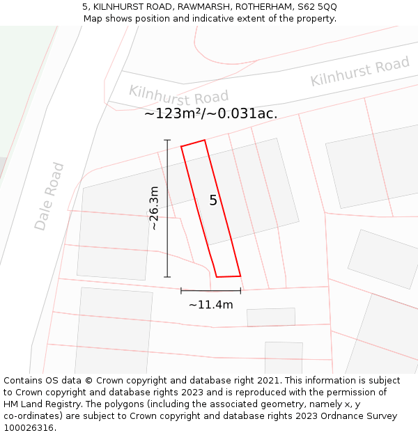 5, KILNHURST ROAD, RAWMARSH, ROTHERHAM, S62 5QQ: Plot and title map