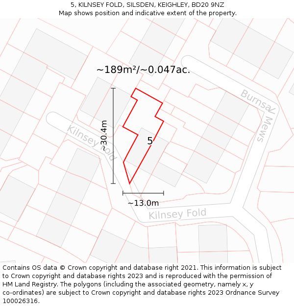5, KILNSEY FOLD, SILSDEN, KEIGHLEY, BD20 9NZ: Plot and title map