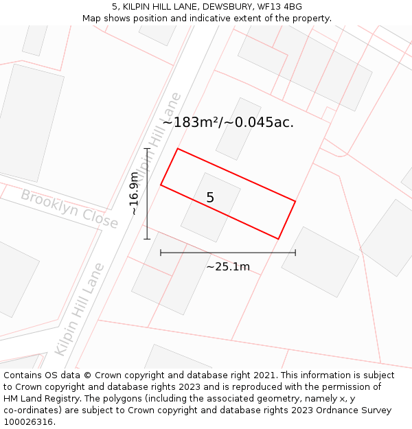 5, KILPIN HILL LANE, DEWSBURY, WF13 4BG: Plot and title map