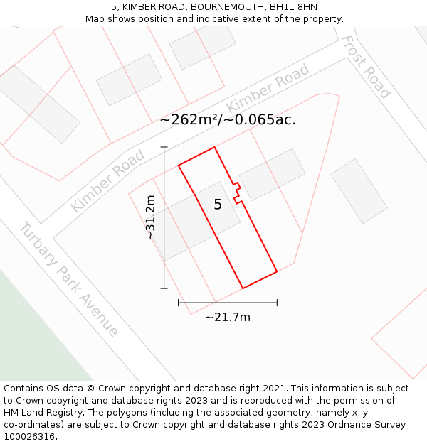 5, KIMBER ROAD, BOURNEMOUTH, BH11 8HN: Plot and title map