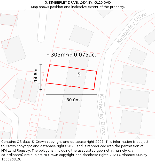5, KIMBERLEY DRIVE, LYDNEY, GL15 5AD: Plot and title map