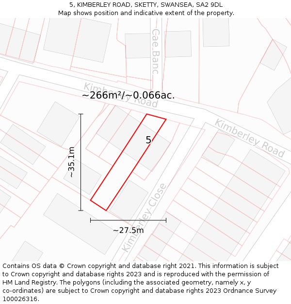 5, KIMBERLEY ROAD, SKETTY, SWANSEA, SA2 9DL: Plot and title map
