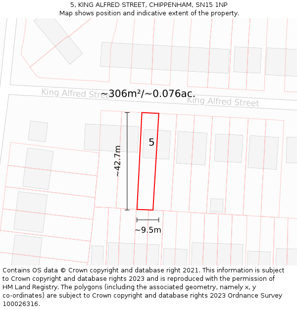5, KING ALFRED STREET, CHIPPENHAM, SN15 1NP: Plot and title map