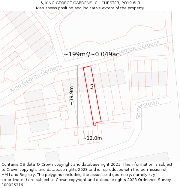 5, KING GEORGE GARDENS, CHICHESTER, PO19 6LB: Plot and title map