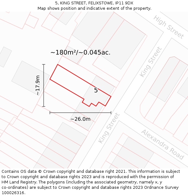 5, KING STREET, FELIXSTOWE, IP11 9DX: Plot and title map