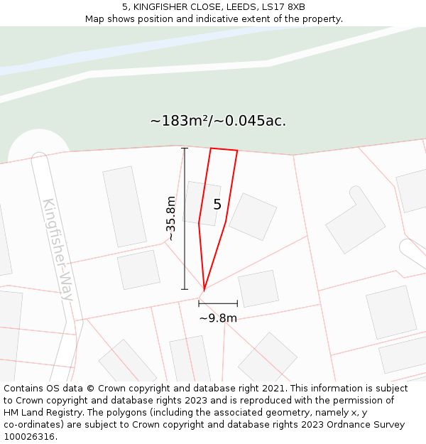 5, KINGFISHER CLOSE, LEEDS, LS17 8XB: Plot and title map
