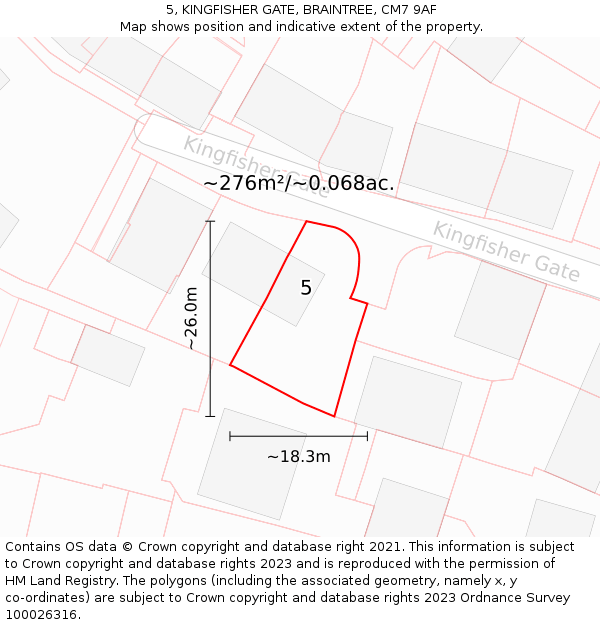 5, KINGFISHER GATE, BRAINTREE, CM7 9AF: Plot and title map