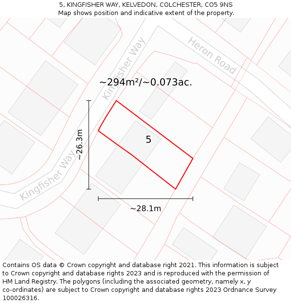 5, KINGFISHER WAY, KELVEDON, COLCHESTER, CO5 9NS: Plot and title map