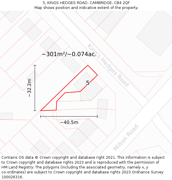 5, KINGS HEDGES ROAD, CAMBRIDGE, CB4 2QF: Plot and title map
