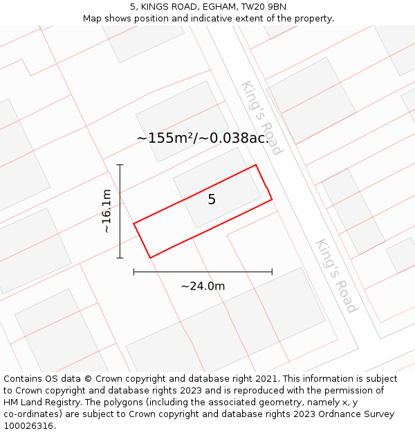 5, KINGS ROAD, EGHAM, TW20 9BN: Plot and title map