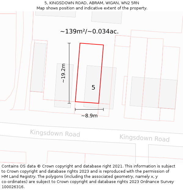 5, KINGSDOWN ROAD, ABRAM, WIGAN, WN2 5RN: Plot and title map