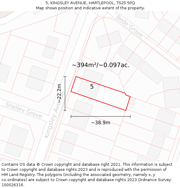 5, KINGSLEY AVENUE, HARTLEPOOL, TS25 5PQ: Plot and title map