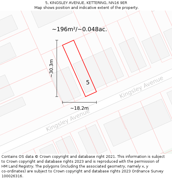 5, KINGSLEY AVENUE, KETTERING, NN16 9ER: Plot and title map