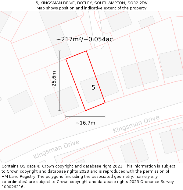 5, KINGSMAN DRIVE, BOTLEY, SOUTHAMPTON, SO32 2FW: Plot and title map