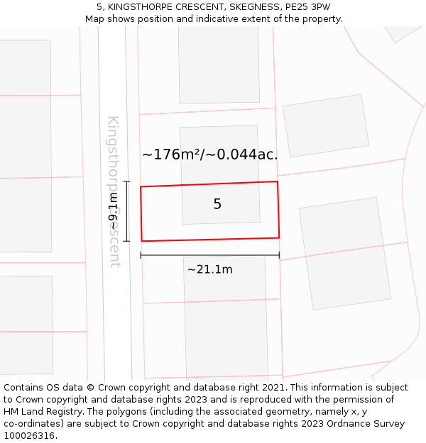 5, KINGSTHORPE CRESCENT, SKEGNESS, PE25 3PW: Plot and title map