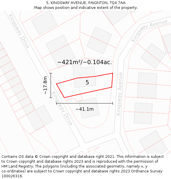 5, KINGSWAY AVENUE, PAIGNTON, TQ4 7AA: Plot and title map
