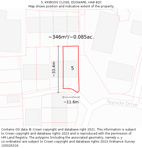 5, KINROSS CLOSE, EDGWARE, HA8 8QY: Plot and title map
