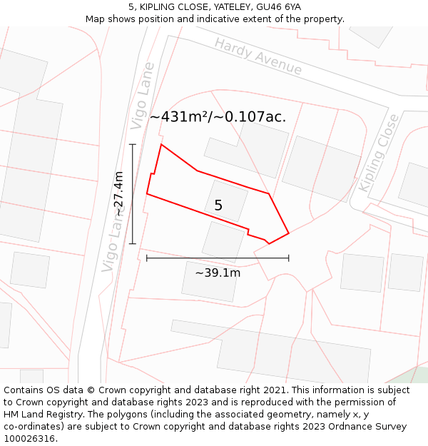 5, KIPLING CLOSE, YATELEY, GU46 6YA: Plot and title map